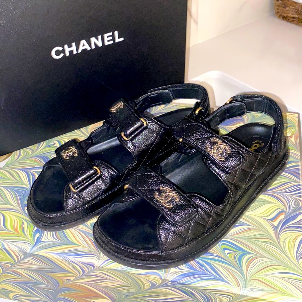 CHANEL “Dad” Sandals - Black Caviar Quilted Leather